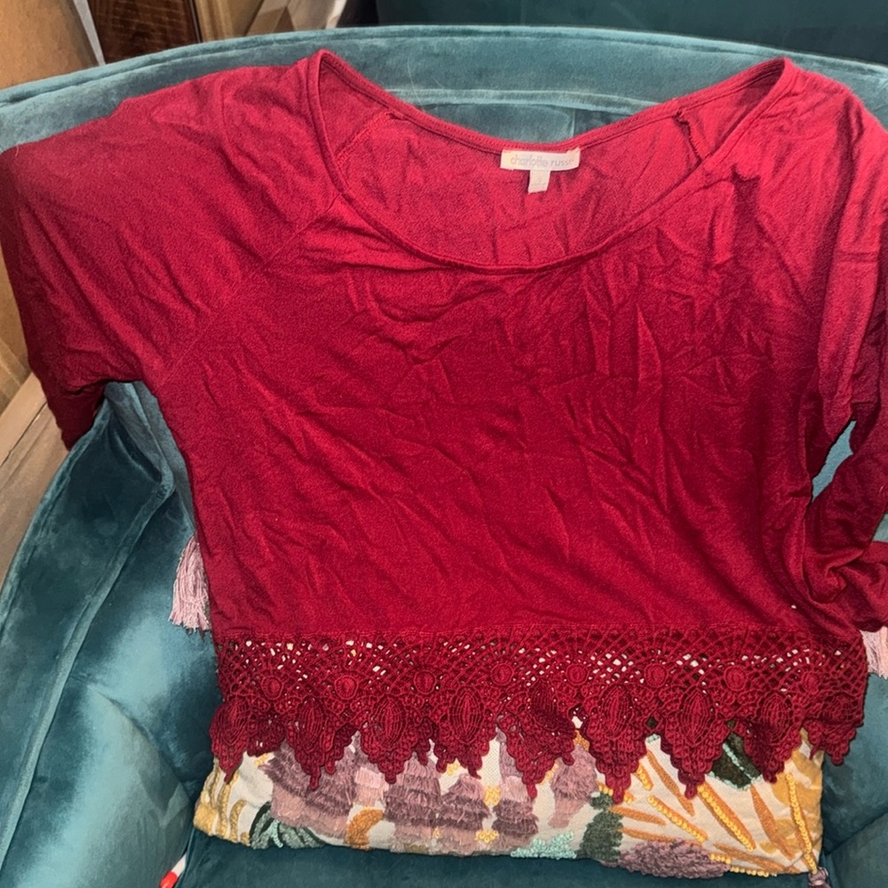 Juniors- Charlotte Russe - burgundy crop top with crocheted hem